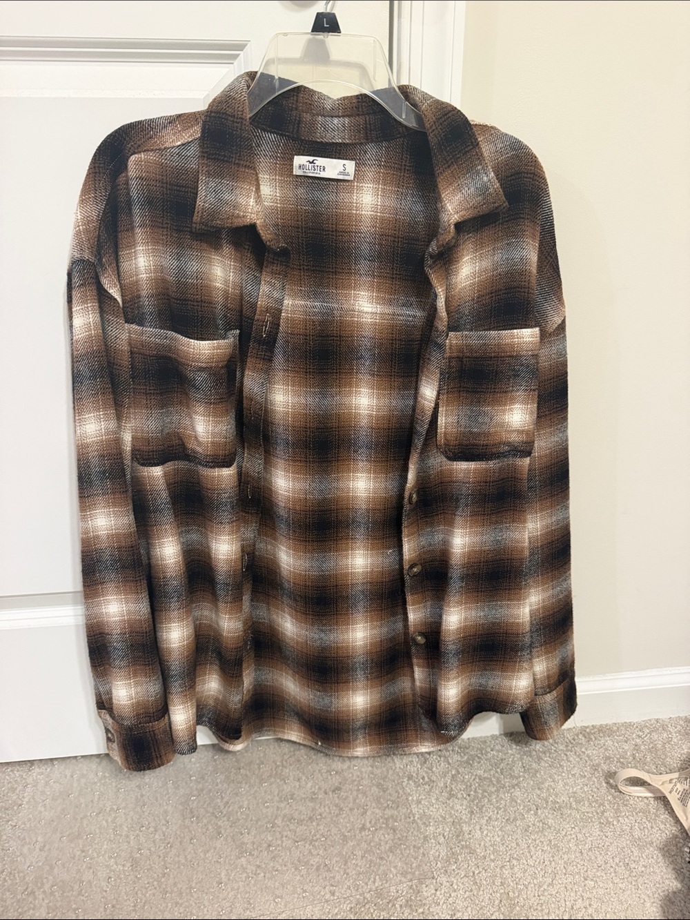 Hollister womens Brown & Cream Plaid Shirt Jacket